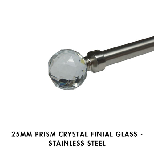 25mm Prism Crystal Finial Glass -Stainless Steel (2pc)