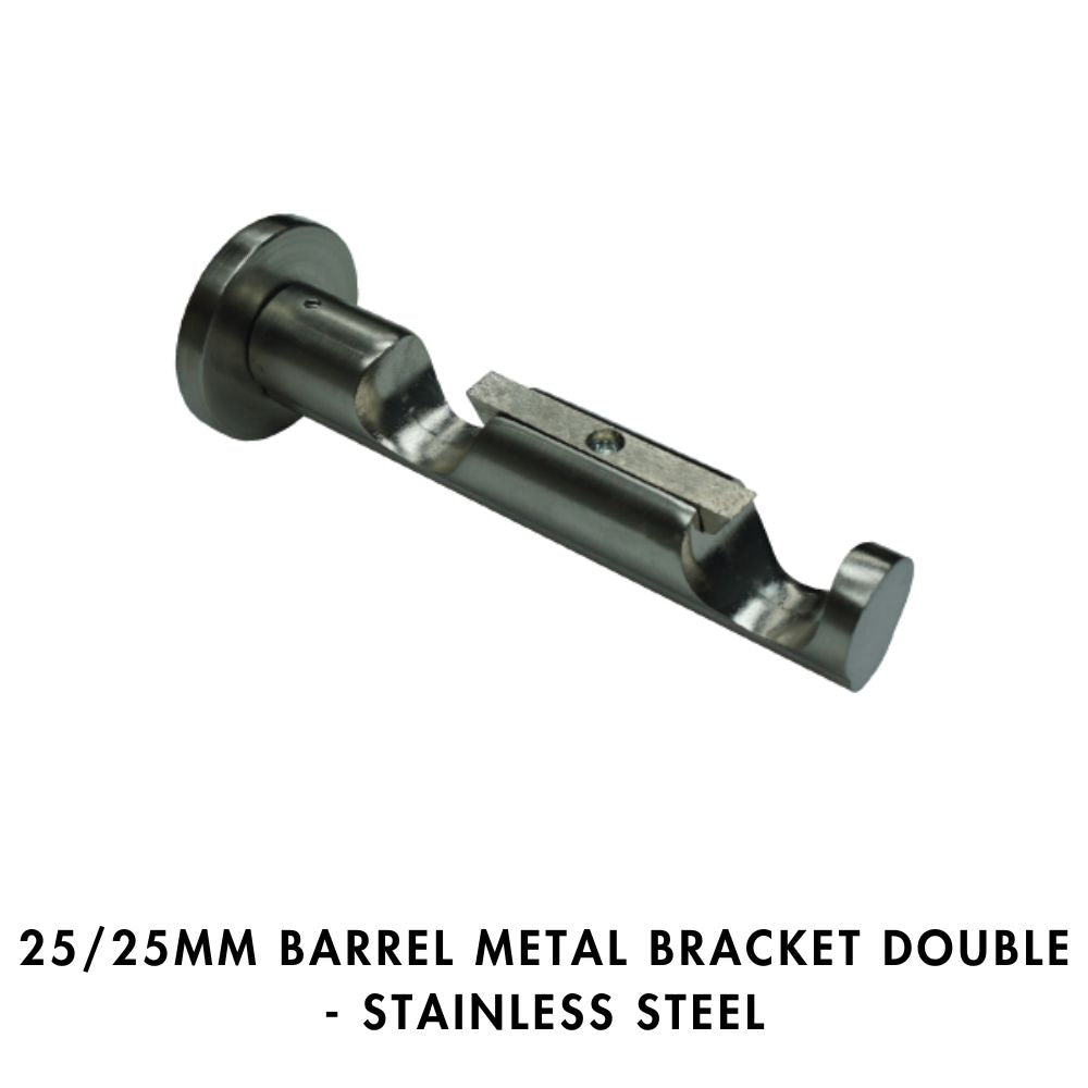 25/25mm Barrel Metal Bracket – Double – Stainless Steel