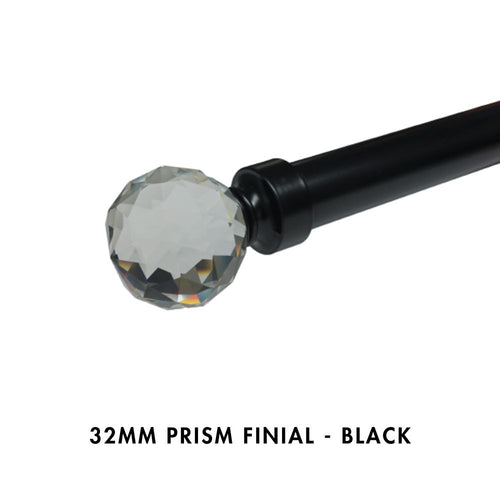 Pair of 32mm Crystal Prism Finials Glass -Black