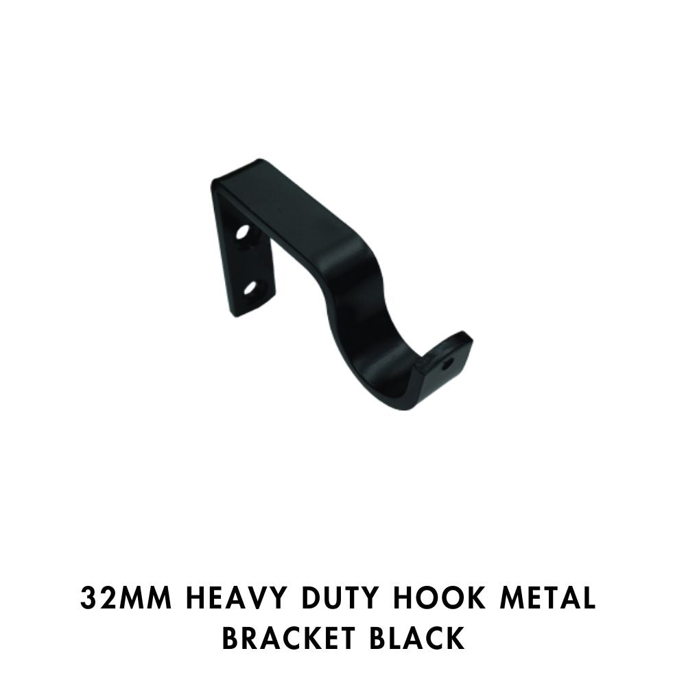 32mm Heavy Duty Hook Metal Bracket – Black