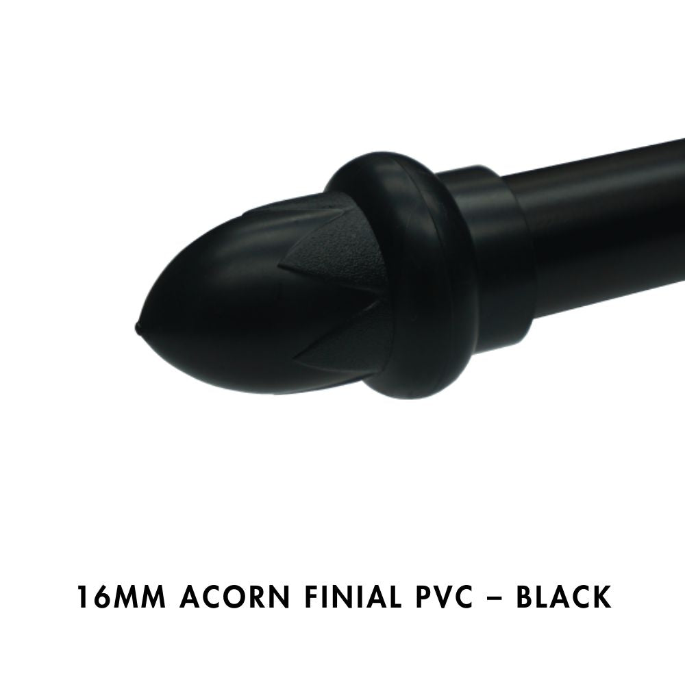 Pair of 16mm Acorn PVC Finials – Black