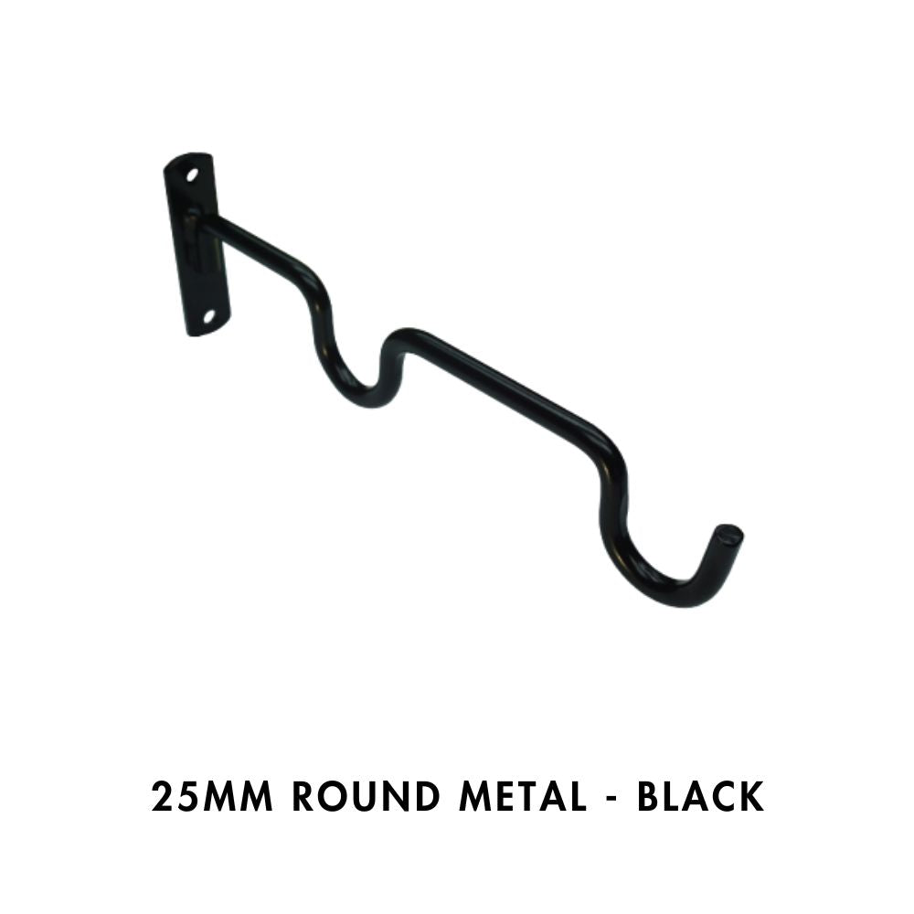 25/25mm Round Metal Bracket – Double – Black