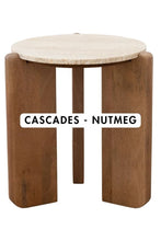 Load image into Gallery viewer, Cascade Indoor Mango Wood &amp; Travertine Stone Side Table