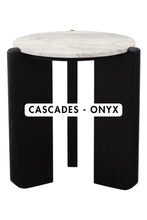 Load image into Gallery viewer, Cascade Indoor Mango Wood &amp; Travertine Stone Side Table