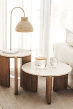 Load image into Gallery viewer, Cascade Indoor Mango Wood &amp; Travertine Stone Side Table
