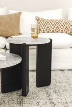 Load image into Gallery viewer, Cascade Indoor Mango Wood &amp; Travertine Stone Side Table