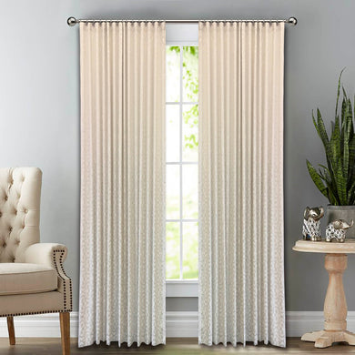 Cream Patterned Wave  Pleated Lined Curtain