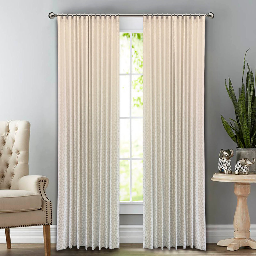 Cream Patterned Wave  Pleated Lined Curtain