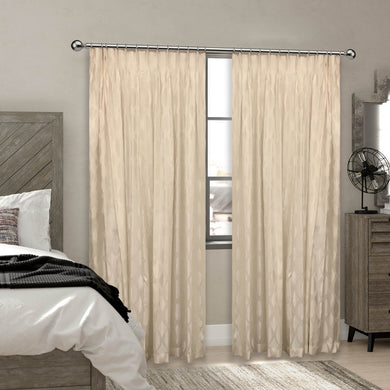 Beige Embossed Pinched Pleat Curtain (Lined)
